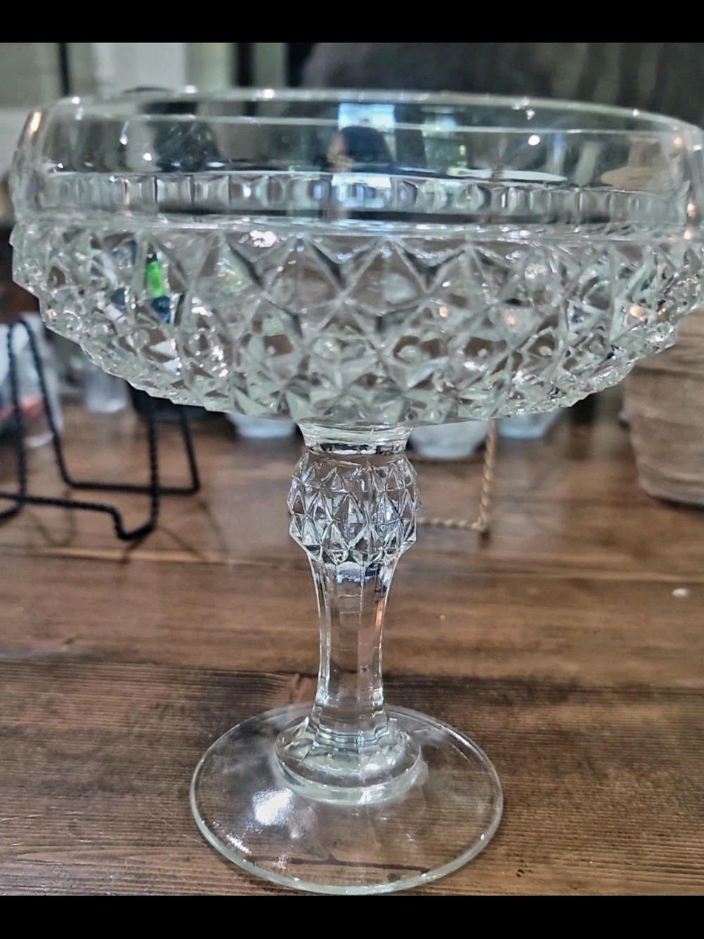Indiana Glass Clear Diamond-Cut Glass Compote Pedestal